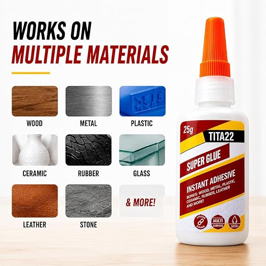 Super Glue, Extra Strong Fast-Drying Cyanoacrylate Adhesive, Large 0.9 oz Bottle with Anti-Clog Precision Tip, Instant Glue for Wood, Metal, Plastic, Ceramic, Rubber, Leather DIY Repairs (25g)