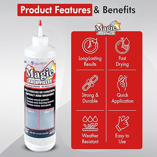 Gray 1.4 LB Magic Crack Filler Bottle - Easy, No-Mess Crack Repair for Concrete, Masonry & Asphalt - Durable & Weather-Resistant