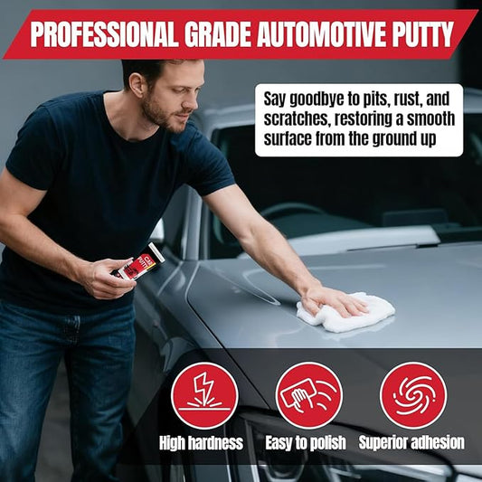 Auto Body Filler, Car Scratch Repair Kit, 100g Car Filler & 10g Hardener, Sandpaper, Scraper, Harden without Cracking, Quick-Drying Suit for Car, Boat, Metal, Fibreglass Paint Scratch Removal Repairs
