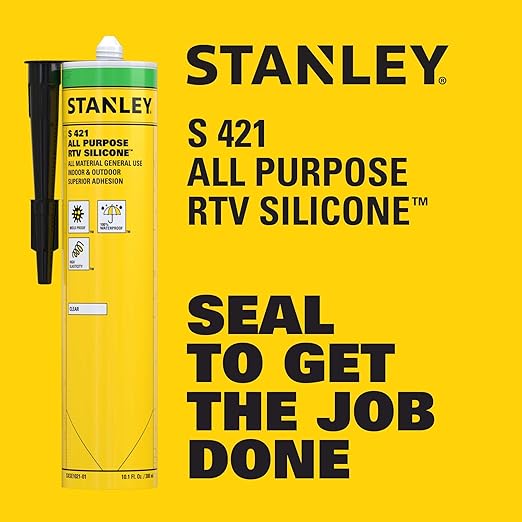 Stanley S421 All-Purpose RTV Silicone Sealant (2 x 10.1 fl.oz.) – 100% Waterproof Translucent Caulk | Industrial-Grade Silicone for Kitchen, Bathroom, Shower, Window, Door, Indoor & Outdoor Use