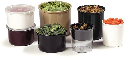 Carlisle FoodService Products Classic Round Storage Container Crock with Lid for Kitchen, Restaurants, Home, Plastic, 1.2 Quarts, White