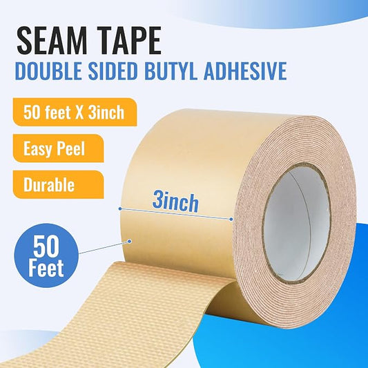Pond Liner Seam Tape 3" x 50' - Double Sided Butyl Adhesive Tape for EPDM Liners, Waterproof Repair Patch for Ponds, Fish Ponds, Water Features & Outdoor Landscaping (Yellow)