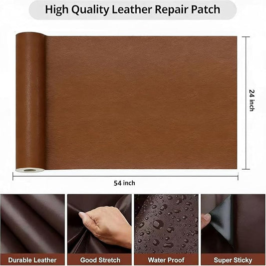 Leather Repair Patch, 24 x 54 Inch, Self Adhesive Leather Repair Tape, Large Vinyl Patch Kit, Vinyl Repair Tape, for Couches, Car Seats, Chairs, Furniture (Brown)