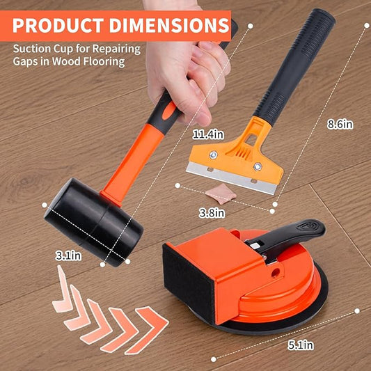 Floor Gap Fixer Tool Kit With Rubber Mallet & Cleaning Scraper,Enhanced Suction Cup Floor Suction Cup Tool, Laminate FloorGap RepairTool for Laminate, Wood, Tile & Vinyl Flooring