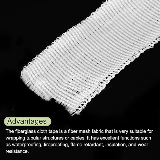 MECCANIXITY Fiberglass Cloth Tape Fiberglass Mesh Glass Fiber Mesh Woven Fiberglass Fabrics Insulation Tape 30m(33 Yard) x25mmx0.17mm for Reinforcement Repair 2pcs