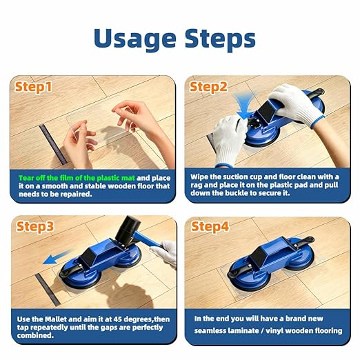 Floor Gap Fixer Tool Enhanced Suction Cup 45°Striking Surface Floor Laminate Flooring Tools with Suction Cup and Mallets and 6pcs Sticky Pads Slot Cutter for Vinyl Flooring Repair Tool (Blue)