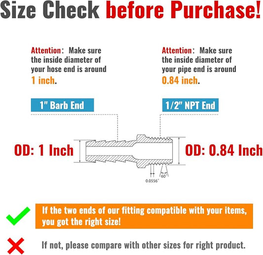 SUNGATOR Hose Barb Fittings 1-Inch Barb × 1/2 Inch NPT, Brass Air Hose Fittings, 1" to 1/2" NPT Male Air Line Repair Connector Kit, Brass Male Thread Pipe Adapter (2 Pack)