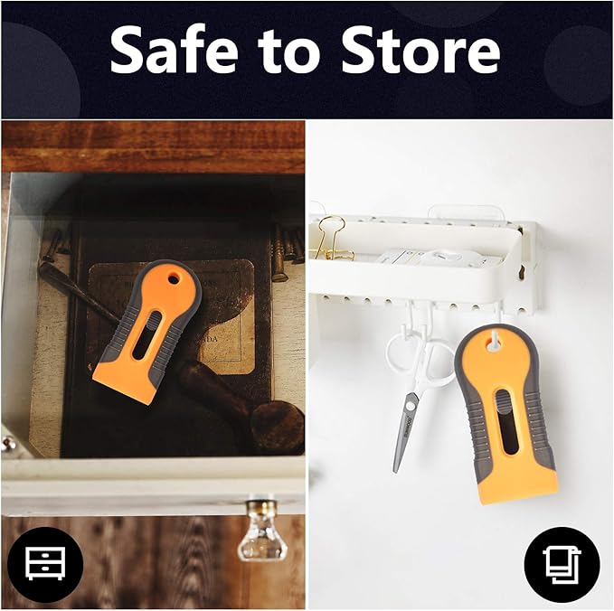 Razor Blade Scraper, 2 Pcs Plastic Retractable Razor Scraper with 40 Pcs Steel Scraper Blades for Glass Cooktop Windows