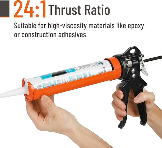 Bates- Caulking Gun, 24:1 High Thrust Ratio, Orange, Caulking Tool Gun, Heavy Duty Caulk Gun No Drip Caulk Gun, Hand Caulking Guns, Silicone Gun, Caulking Gun Tool