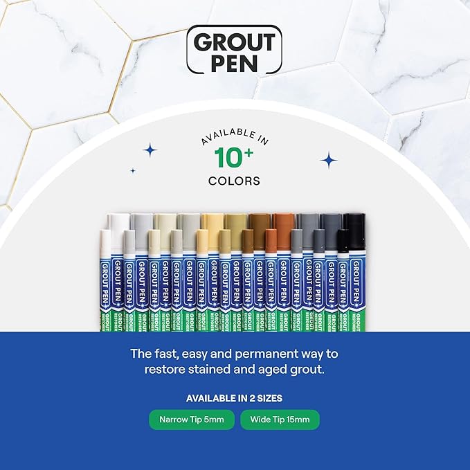 Grout Pen White Tile Paint Marker: Waterproof Grout Paint, Tile Grout Colorant and Sealer Pen - White, Narrow 5mm Tip (7mL)