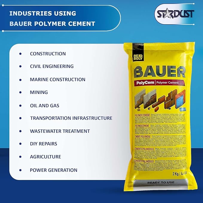 Bauer Instant Polymer Cement - Ready-to-Use Alternative to Mortar & Adhesives - Versatile Concrete & Stone Tile Crack Repair & Brick Repair, Convenient, Durable & Easy to Store - 4kg