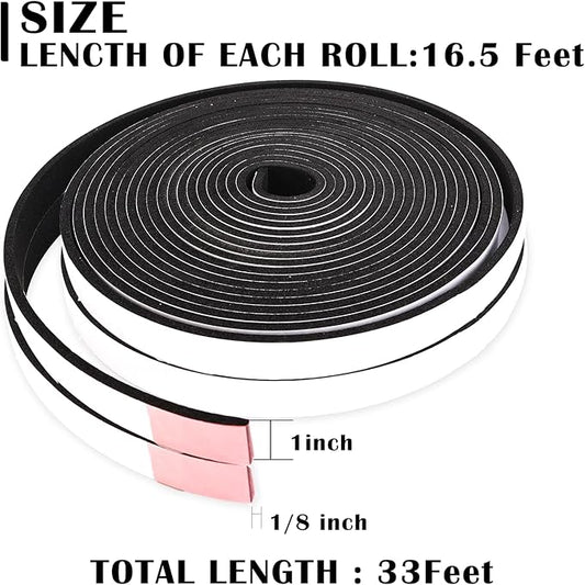 1 inch Wide x 1/8 inch Thick Foam Tape Single Sided,Closed Cell Door Insulation Strip with Self-Adhesive, Soundproofing Black Foam Weather Stripping for Window, High Density Weathestrip 33 Feet