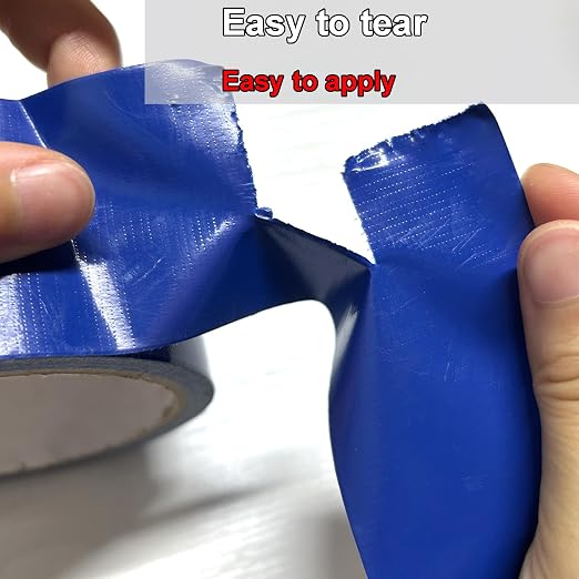3 Roll Heavy Duty Duct Tape - Professional Grade Outdoor Waterproof Repair Tape, Hand Tearable, 1.88 Inch x 30 Yards, Blue