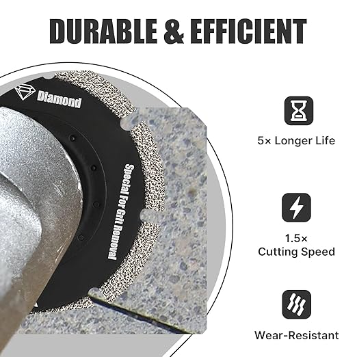 Diamond Oscillating Saw Blades 4PCS, 3'' Universal Multitool Blades for Grit Grout Removal, Quick Release Multi Tool Kit for Tile, Air Brick, Cement, Concrete, Masonry