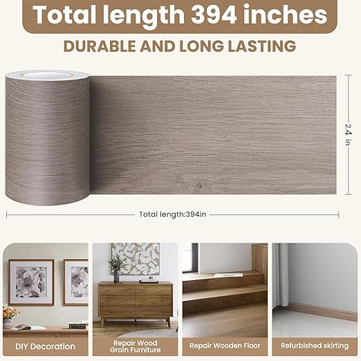 Wood Grain Repair Tape, 2.4 inch X 32ft Self Adhesive Wood Colored Tape for Tables, Chairs, Baseboards, Doors, Windows, Floors, Handicraft DIY.
