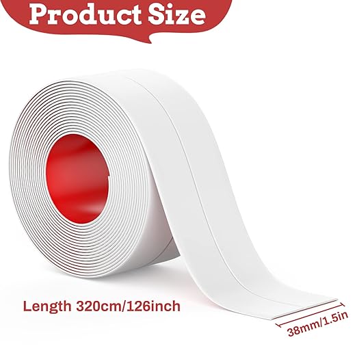 Fixmend Caulk Tape, 2 Roll Self Adhesive Caulk Strip Waterproof, Caulking Sealant Tape for Kitchen, Countertop, Bathroom, Sink, Shower, Bathtub, Toilet Edge Protector with Sealing Tool (1.5" x 10.5Ft)
