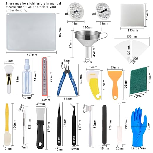 52 Pcs Resin 3D Printing Tool Kit with 304 Stainless Steel Resin Filter Funnel,Silicone Pad, Scraper,Tweezers & Cleaning Tools | Accessories for Model Removal, Resin Recycling & Post-Processing