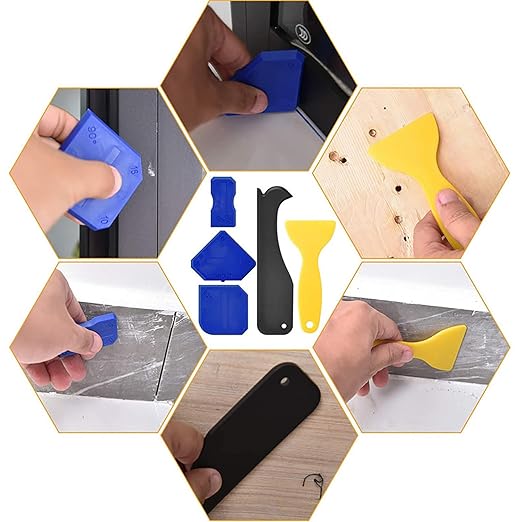 Caulking Tool Grout Removal Tool Grout Tools Caulk Tool with 3 Glass Glue Corner scrapers - Caulk Remover Tool 3 in 1 Caulking Finishing Tools