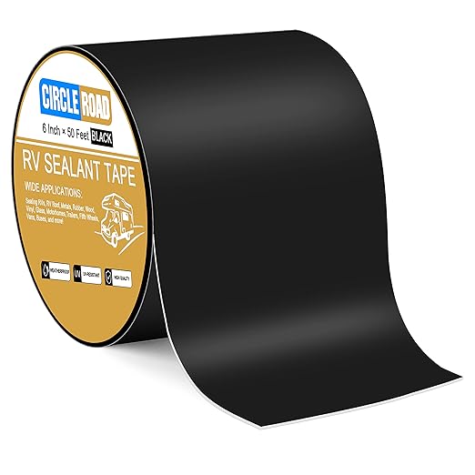 CircleRoad Butyl Sealant Waterproof Tape, RV Roof Tape Black, 6 Inch X 50 Feet RV Repair Sealant Tape, Stop Camper Roof Leaks, UV-Resistant, Weatherproof and Reliable (6In-50FT Black)