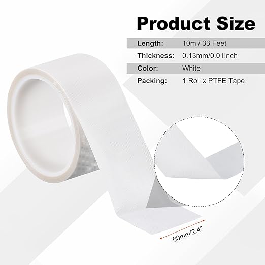 PATIKIL Heat Resistant Tape, 2.4 Inch x 33 Feet High Temperature Tape PTFE Adhesive High Heat Tape Waterproof for Vacuum Sealer Machine Insulation Protection, White, 0.13mm Thick