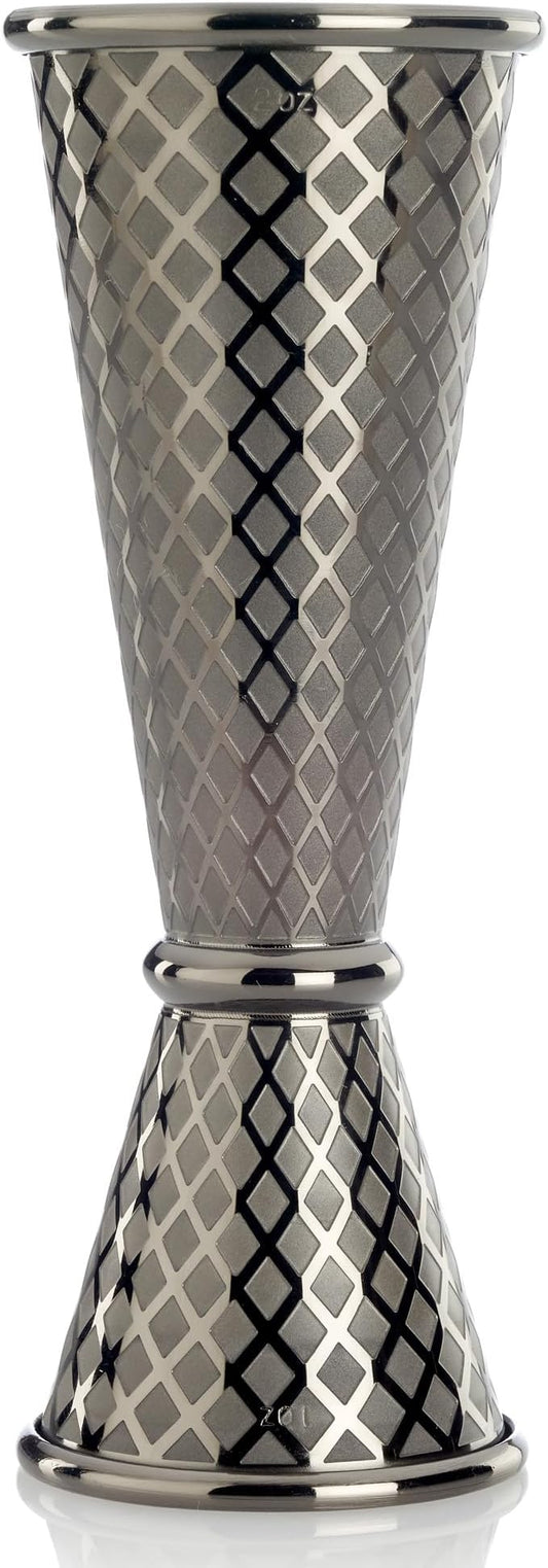 Barfly 1 x 2 oz. Diamond Lattice Etch Japanese Style Jigger, Gun Metal Black