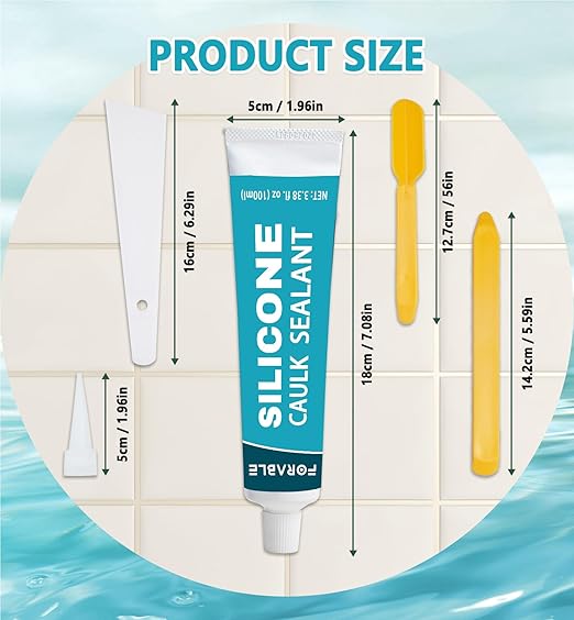 Silicone Caulk Clear Silicone Sealant Waterproof Stronger Adhesion for Kitchen & Bathroom, Window, Door 3.38 fl.oz