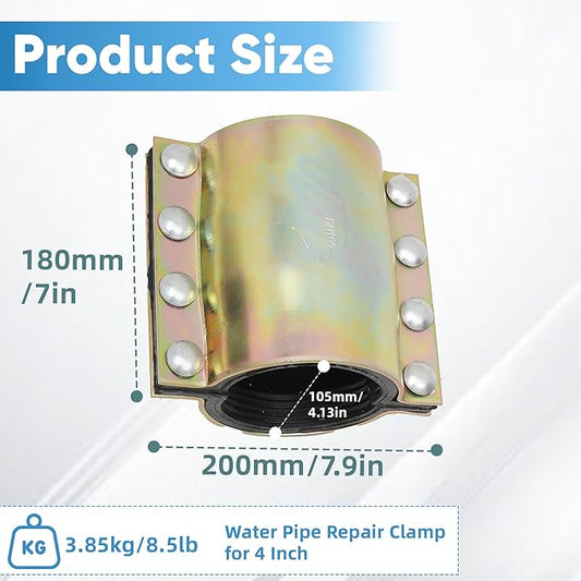 Water Pipe Repair Clamp for 4 Inch Leak Sealer Pipe, Emergency Pipe Repair Kit, Plumbing Leak Fix Tool for PE/PVC/Steel/Iron Pipes