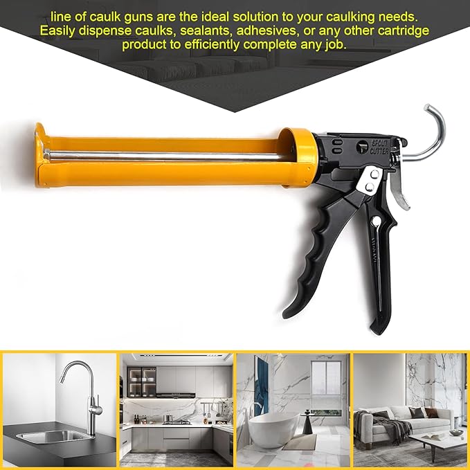 Caulking Gun, 12:1 Thrust Ratio, Professional Caulk Tool Gun, Adjustable Hand Caulking Guns for Silicone & Sealant Application, Less-Dripping Smooth Rod for 10oz Caulk Tubes