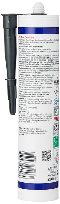 CT1 Anthracite (Dark Grey) TRIBRID Multi-Purpose Sealant & Adhesive - Bathroom, Shower & Window Sealant - Odourless - Waterproofing Sealant Adhesive - Vibration Resistant & Flexible - 290ml