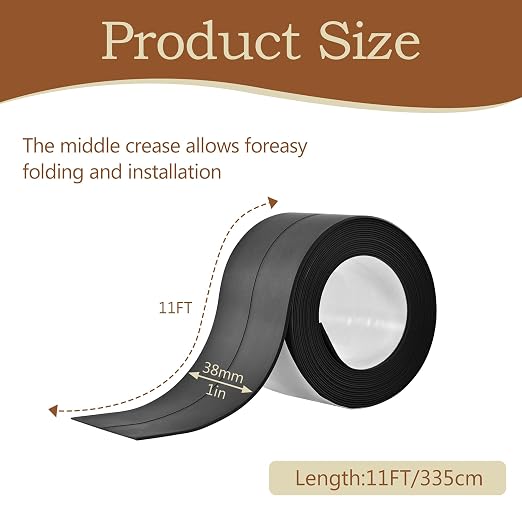 Waterproof Sealing Caulk Tape, Caulking Tape for Bathroom, Self Adhesive Caulk Strip for Tub Surround, Toilet, Kitchen Countertop, Wall Contact Paper Peel & Stick Easy Installation (Black)