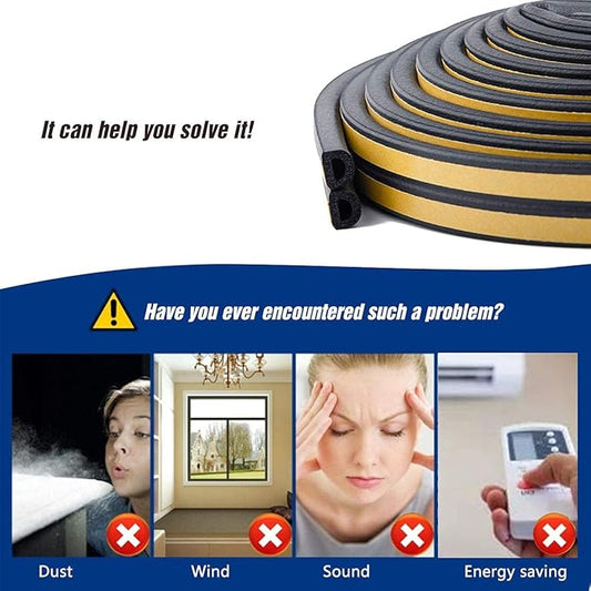 CloudBuyer Door & Window Weather Stripping, Soundproof Insulation Seal Strip with Self-Adhesive Rubber Collision Protection, 16.5 Ft (Black)
