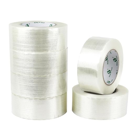 BOMEI PACK 6PACK Reinforced Packing Tape, 5.5Mil 2Inx 55Yds, Heavy Duty Filament Strapping Tape 2inch for Packing Shipping, Moving and Storage, Total 330yds