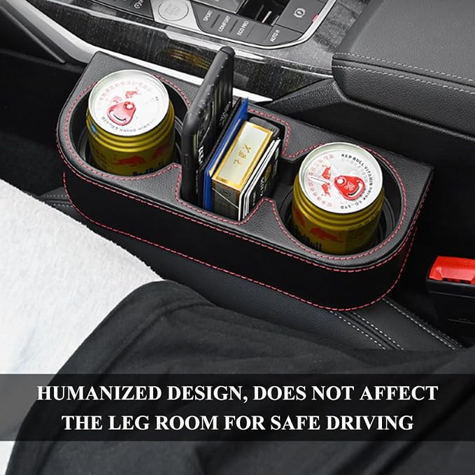DXNQ Car Cup Holder Gap Filler Organizer, Multifunctional Auto Front Console Gap Filler with Cup Holder, Leather Extra Cup Holder Storage Box for Car Truck SUV, Car Accessories (Gray)