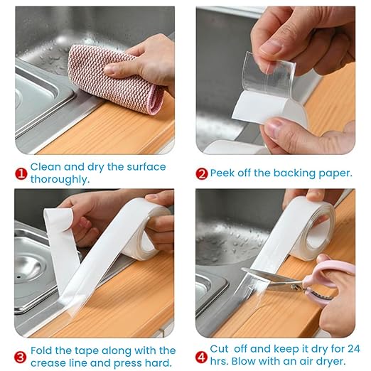 Clear Caulk Tape 2 Rolls Self Adhesive Waterproof Transparent Kitchen Sink Caulking Sealant Tape, Bathroom Caulk Strip for Sink, Toilet, Bath Tub, Countertop, Shower, Backsplash (Clear,1.5" x10.5Ft)