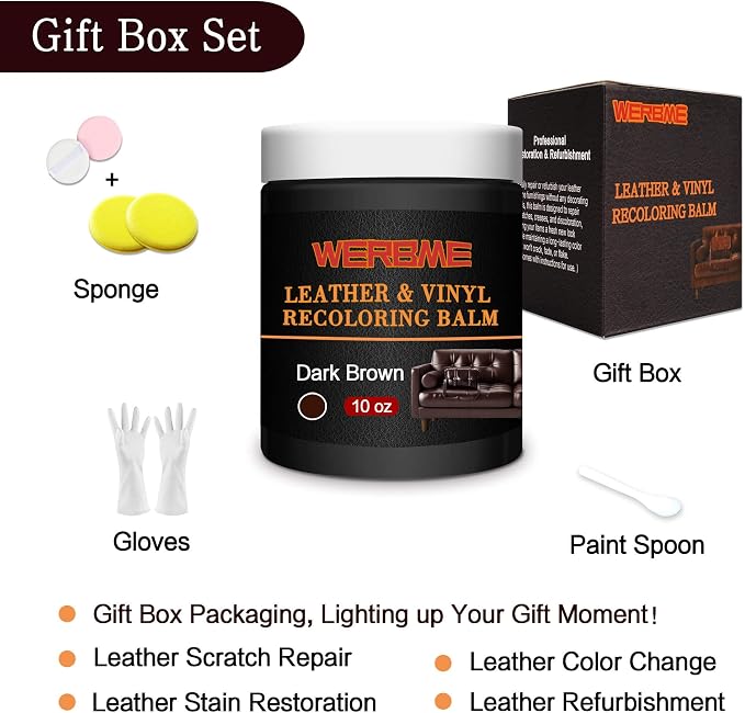Leather Recoloring Balm & Color Restorer, Dark Brown, 10 OZ | Restore Faded Leather Color, Cover Scratches & Scuffs. Easy DIY Application for Furniture, Sofa, Car Seats, Bags & Shoes