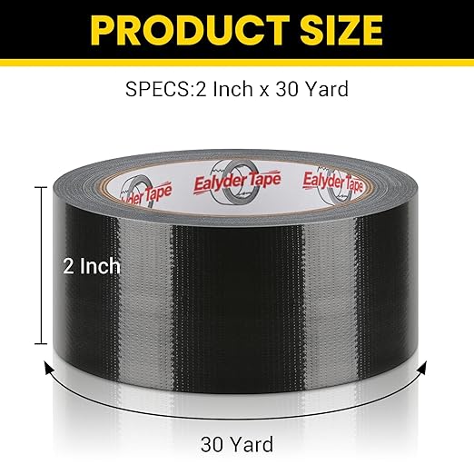 Professional Heavy-Duty Duct Tape 2 Inches x 30 Yards, Waterproof Cloth Gaffer Tape for Indoor/Outdoor Use, Repairs, Bundling, Sealing & DIY, 1 Roll - Black