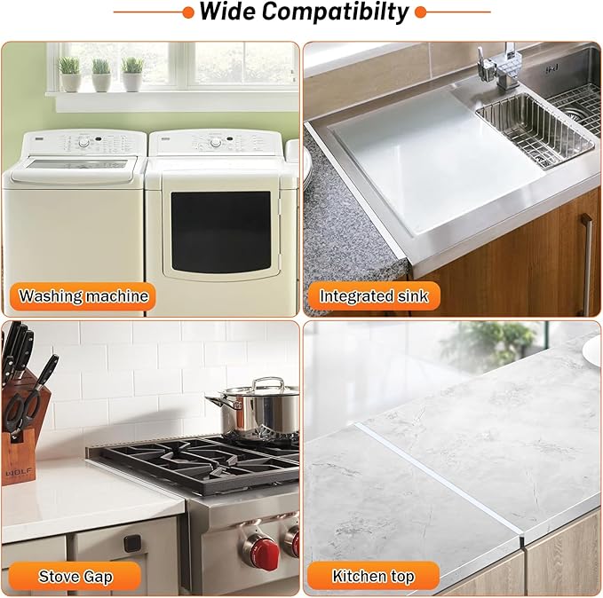 Stove Gap Covers Stainless Steel (2PCS),Stove Gap Filler,Range Trim Kit,Stove Guard for Kitchen Oven Gap Between Stovetop and Counter,Easy Clean Heat Resistant,Adjustable Length 13.8'' to 27.5'',White