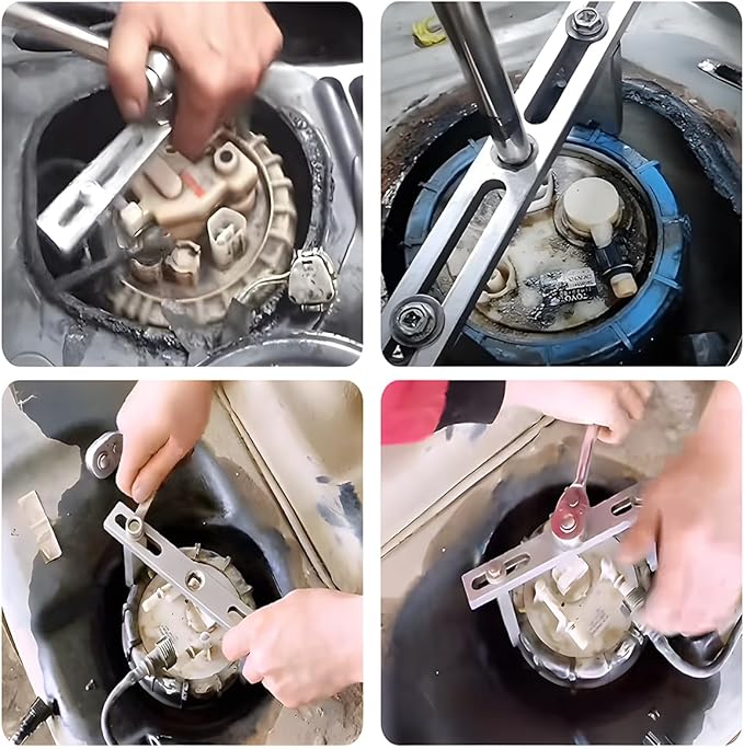 Car Fuel Pump Removal Tool, 3/8" to 1/2" Vehicle Lock Ring Spanner Tank Cover Remover Wrench, Adjustable Automotive Fuel Pump Lid Remove Tool, Universal for SUV Sedan Truck (Curved)