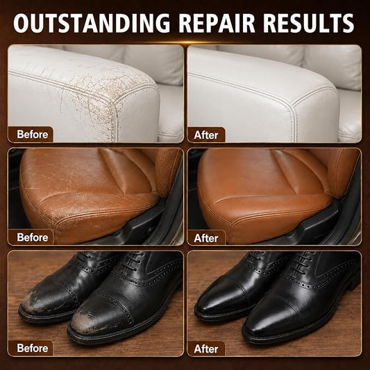 Brown Leather Repair Kit for Furniture, Car Seats, Couch, Steering Wheel, Leather and Vinyl Repair Kit with Super Easy Instructions, Efficiently Repairs Scratches, Peeling, Tears, Holes of All Leather