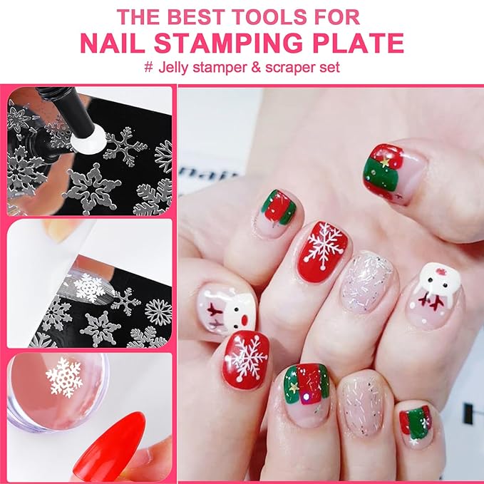 Jelly Nail Stamper & Liner Nail Art Brushes - French Tip Nail Design Tools, Silicone Nail Art Stamping Stamper with Scraper, French Tip Stamp Liner Brush for Manicure Home DIY Salon