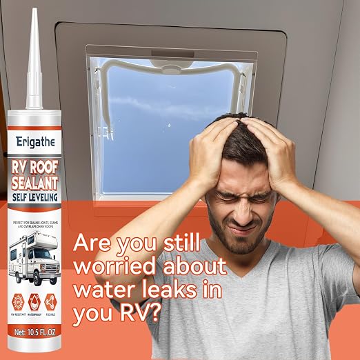 Self-Leveling RV Roof Sealant, Lap Caulking for Camper & Trailer, Heavy-Duty Flex, Waterproof, 15 Min Set Time for Repairs (2-10.5 fl oz White)