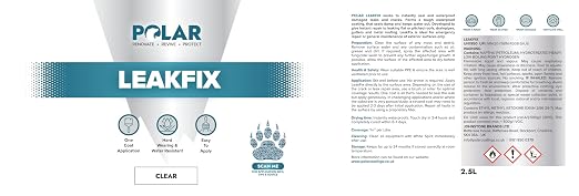 Polar Specialist Coatings Clear Leak Fix Paint - 85 oz - One Coat Waterproof Sealant with Reinforced Fibers, Instantly Seals Leaks & Cracks for Roofs, Drainpipes and Gutter Repairs for Exterior Use