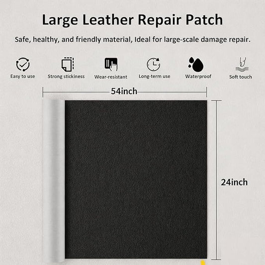 Leather Repair Patch 24x54 Inch, Self Adhesive Leather Repair Tape, Large Vinyl Repair Kit for Sofa Couch Furniture Car Seats, Strong Adhesion Waterproof Scratch Resistant Easy Cut (Black)