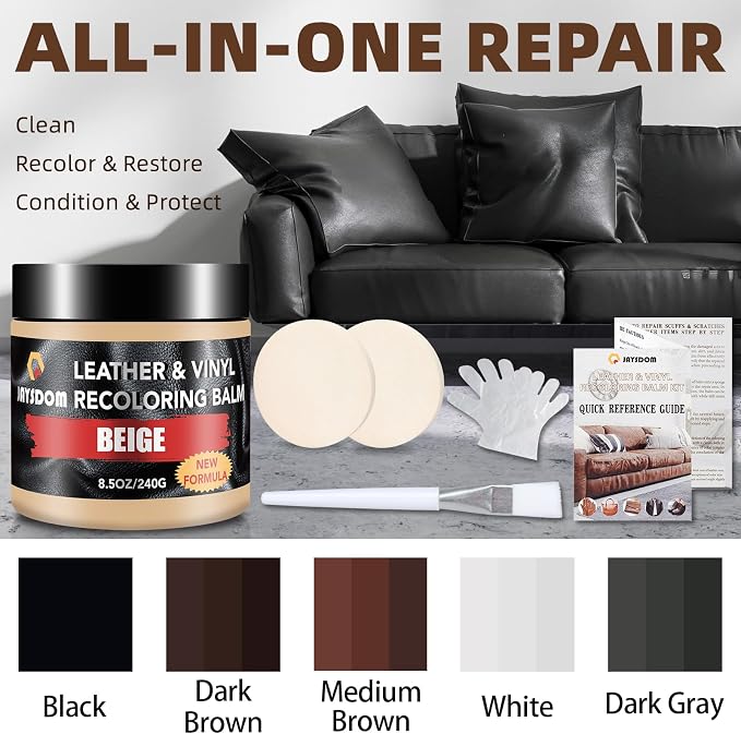 Leather Recoloring Balm – All-in-One Dye, Repair & Restorer Kit for Sofas, Car Seats, Bags, Shoes – Scratch & Fade Remover, Color Restorer Paint