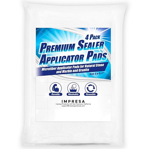 Impresa Reusable Microfiber Sealer Applicator Pads - Multi-Surface Coverage & Grout Sealant - Tile Edge Control & Tile Sealer Applicator - Smooth Spread & Microfiber Pads - 4-Pack 5x4x1 in Black