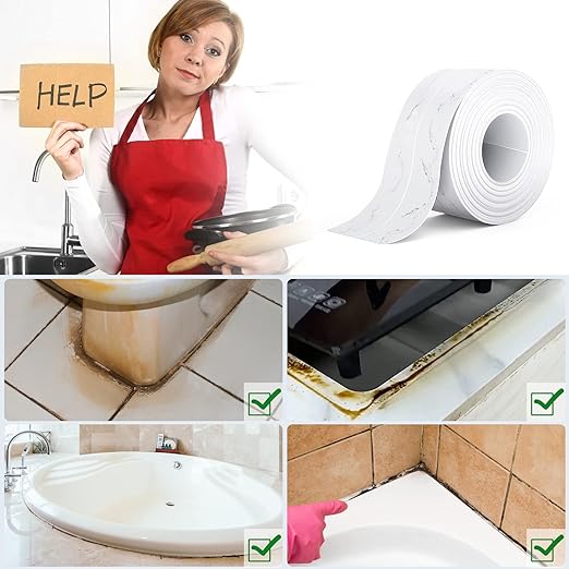 Dstorelhp Caulk Tape Waterproof Self Adhesive, Decorative Caulking Tape for Kitchen, Countertop, Bathroom, Sink, Bathtub, Toilet, Shower (White Marble, 1Roll-1.5" x 10.5Ft)