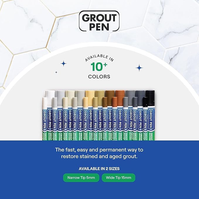 Grout Pen Cream Tile Paint Marker: Waterproof Grout Paint Pen, Tile Grout Colorant and Sealer Pen for Bathroom, Shower, Kitchen, More - Cream, Narrow 5mm Tip (7mL)