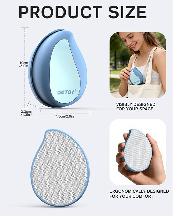 BEZOX Glass Foot File Callus Remover – Professional Foot Scrubber for Dead Skin & Cracked Heels – Premium Pedicure Tools for Travel with Protective Cover - Blue