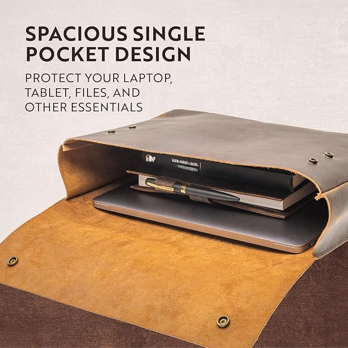Leather File Folder Organizer Document Holder, File Case, A5 Binder, Envelope Portfolio, Spacious Leather Folio Laptop Sleeve Case for 13" 14" 15" Laptops, Macbook & Tablets