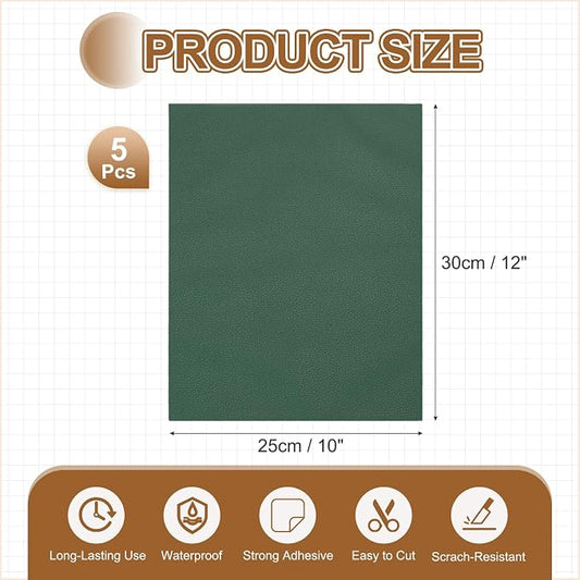 MECCANIXITY 3 Pcs Leather Repair Patch 10"x12" Self-Adhesive Leather Vinyl Repair Tape Kit for Furniture Couches Sofa Chair Car Boat Seats Jackets, Dark Green